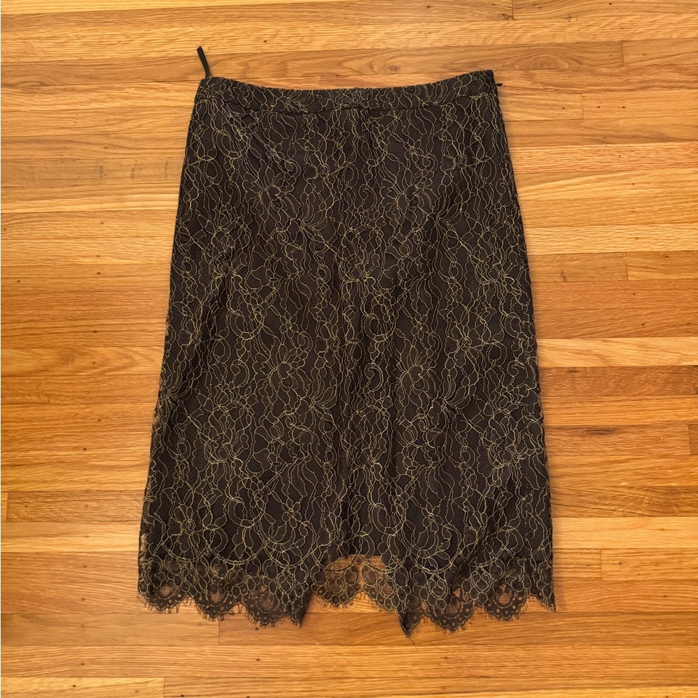 Banana Republic Black Lace with Gold Thread Pencil Skirt
